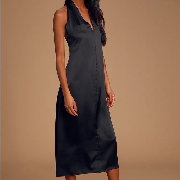 Lulu’s Camila Black Satin Twist Back Shift Dress - Picture 5 of 7